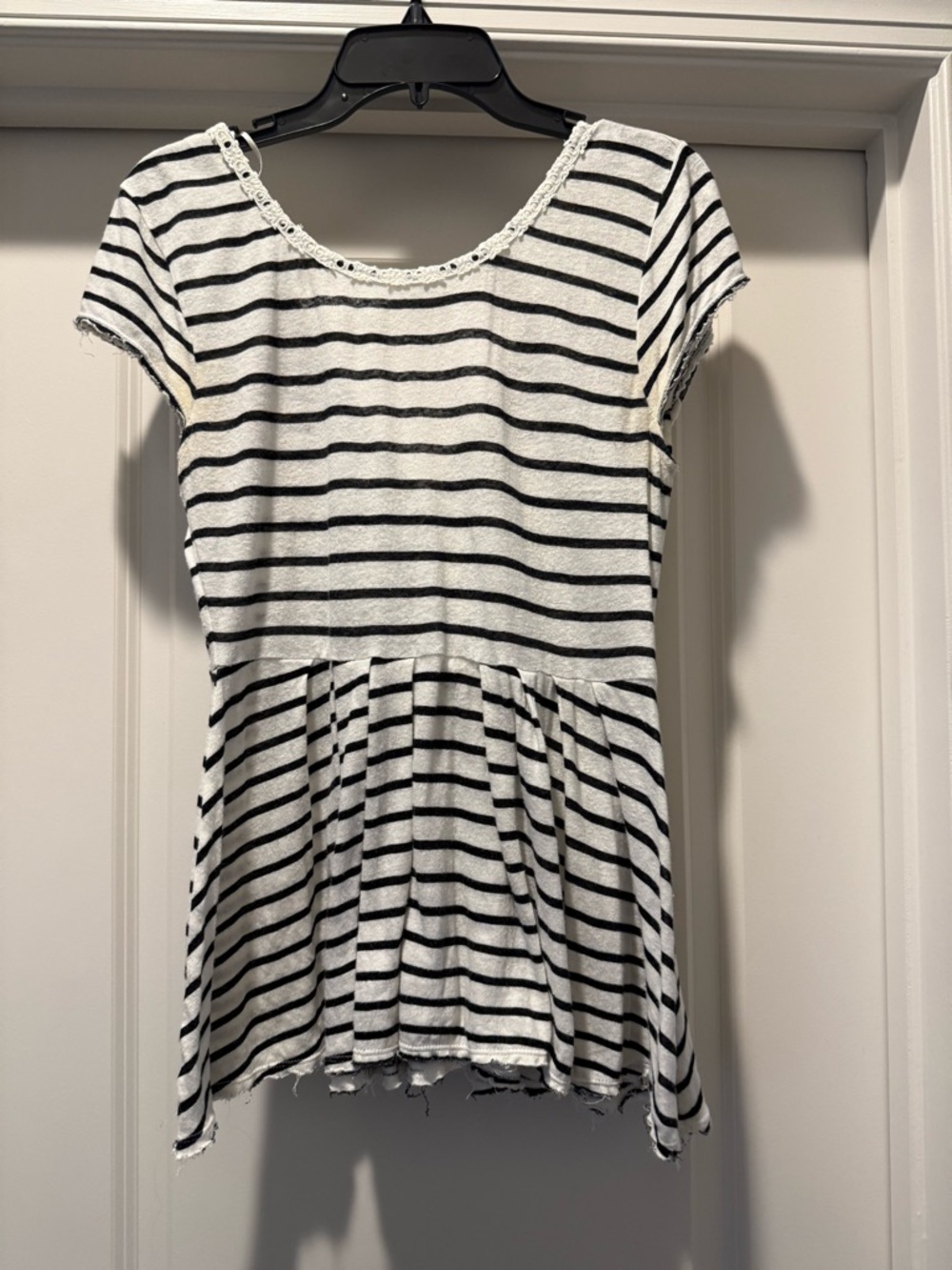 Free People Striped Short Sleeve Peplum Top - Black & White